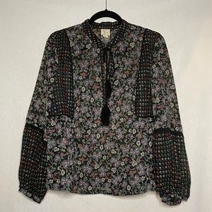 VINTAGE PRINT MIX FLORAL BOHEMIAN BLOUSE Sz L